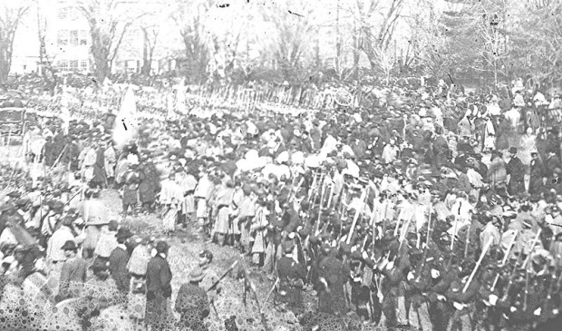 Photo of the 2nd Lincoln inauguration parade in 1865, showing African American soldiers participating.