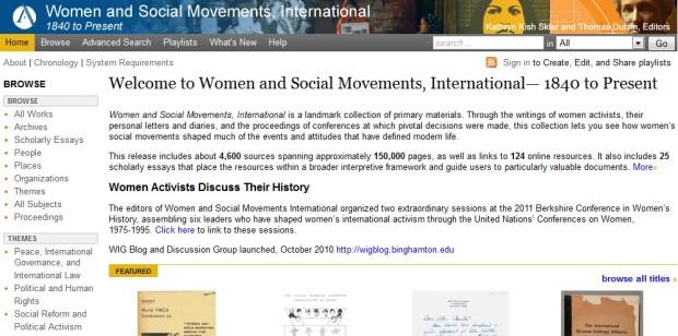 Screenshot of the Women and Social Movements, International website