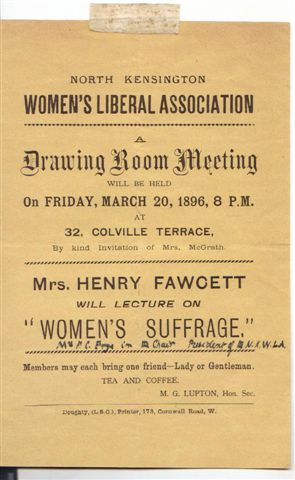 Of this meeting Kate wrote, ‘Mrs Fawcett speaks well, but she did not seem to go down well at the Meeting.’