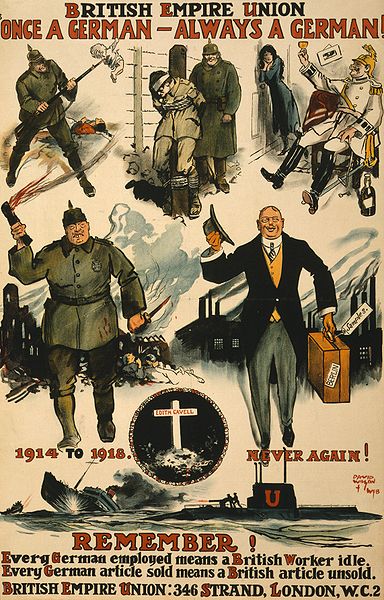 Post WW1 poster, with a vignette of martyr Edith Cavell's grave and the caption, "1914 to 1918. Never again!"