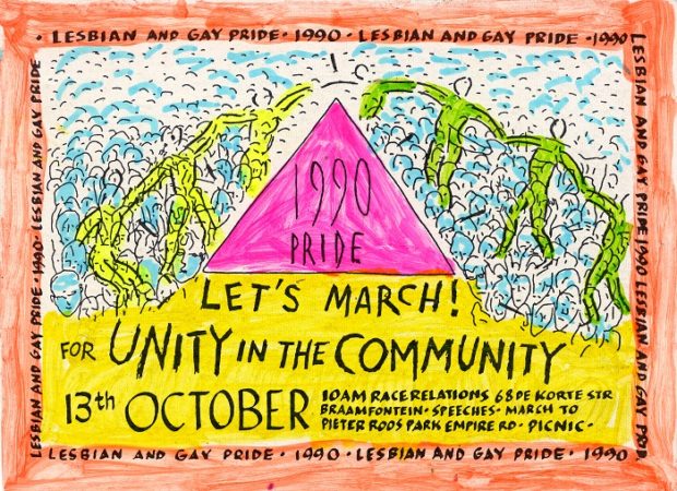 A flyer advertising the 1990 pride march and its theme of ‘Unity in the Community!’